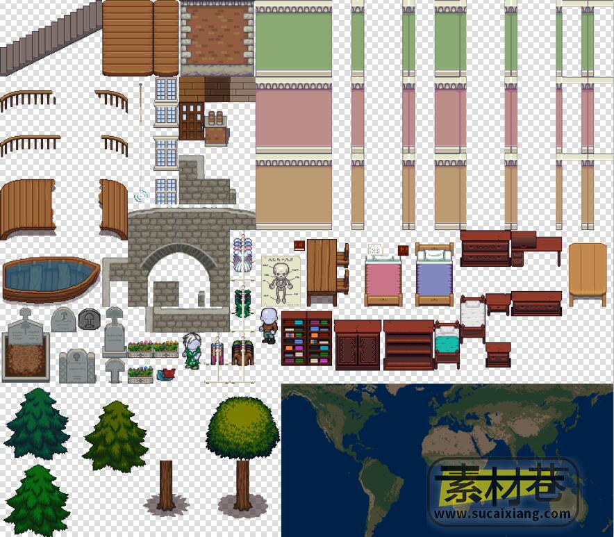 2D室内瓷砖家具楼梯游戏素材