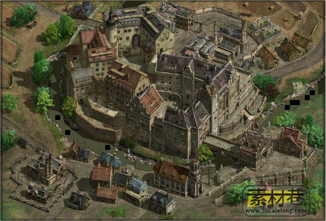 几张2D二战时期战略游戏盟军敢死队地图场景素材