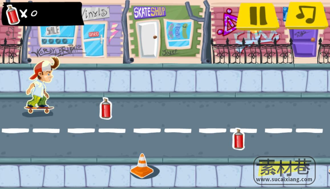 html5横版街头滑板跑酷游戏源码