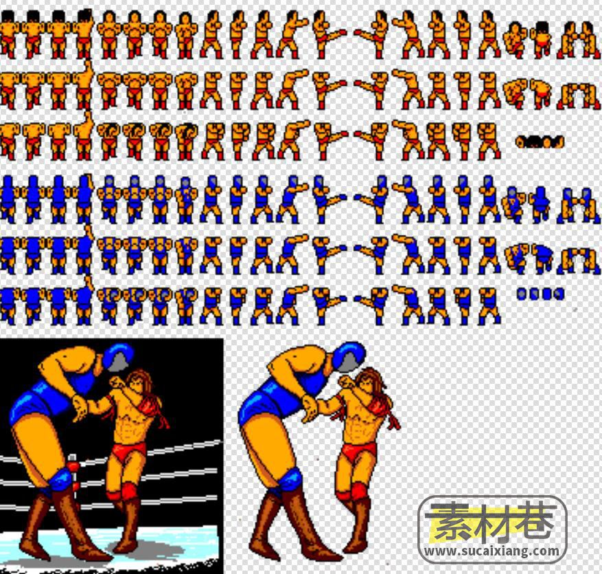 2D像素摔跤WWE格斗游戏素材
