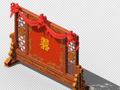 游戏中古代结婚用的红绸屏障装饰道具3D模型