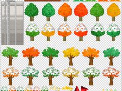 2d卡通风格树木与地面瓷砖草坪游戏素材
