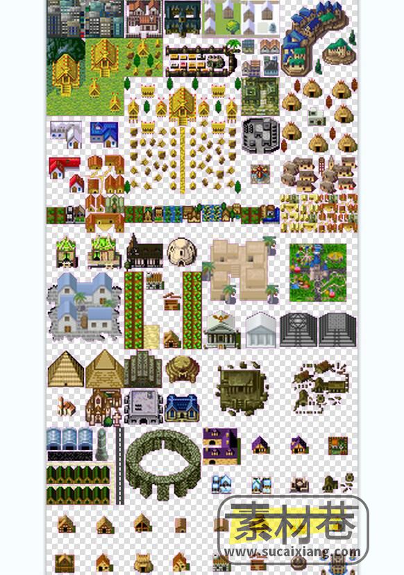 2d像素RPG游戏房屋城堡建筑树木山谷草地道具素材