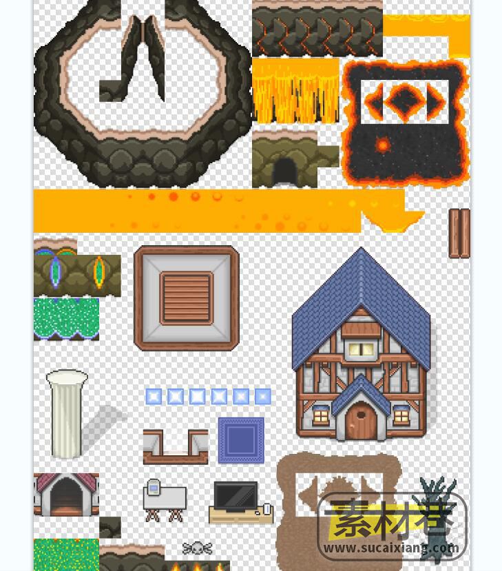 2D像素风格RPG游戏人物武器与地表瓷砖素材