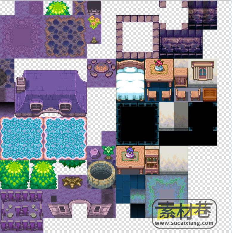 2d角色扮演RPG游戏画风很好的地面瓷砖房屋建筑素材