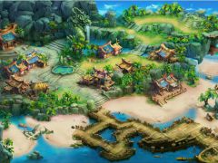 Q版游戏高清海边房屋地图大场景素材