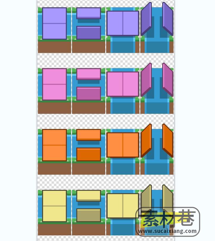 2D方形风格都市房屋建筑道路汽车休闲类游戏素材