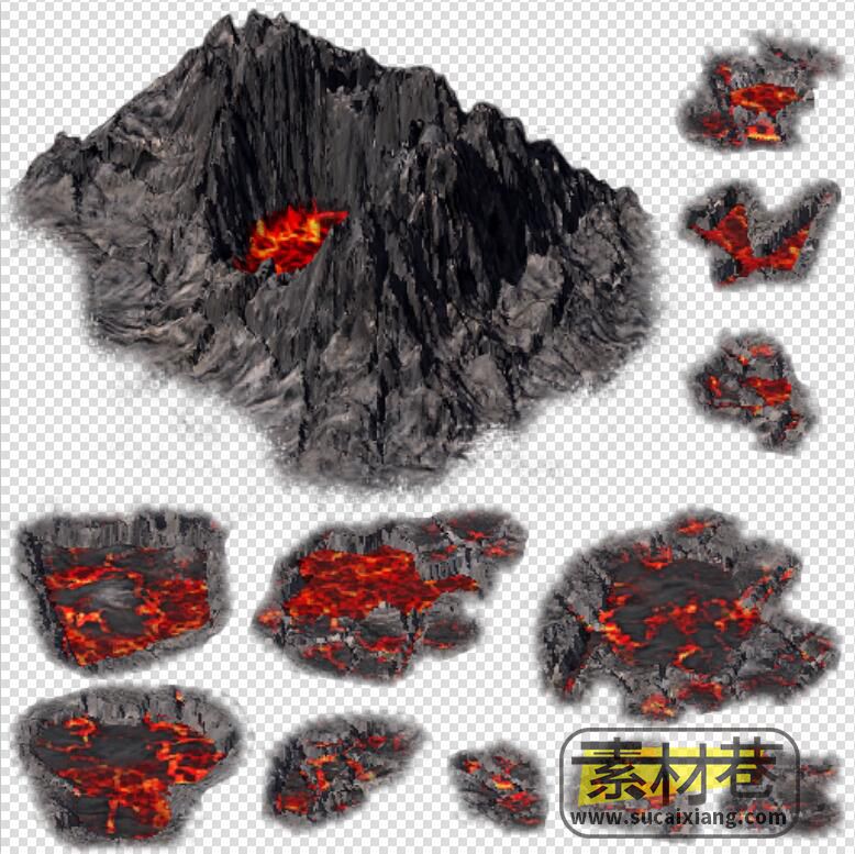 2.5D城堡火山树木地表游戏素材