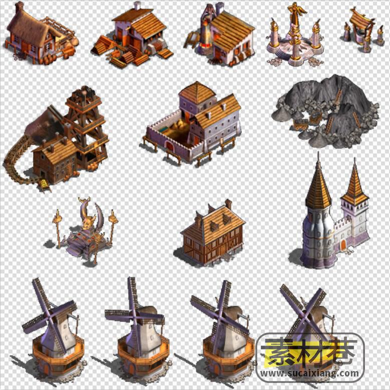 2D策略模拟游戏房屋古迹建筑地表素材