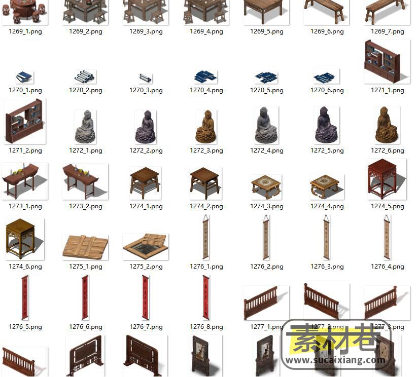 2.5D房屋建筑山石船只桌椅摊铺草垛帐篷游戏素材