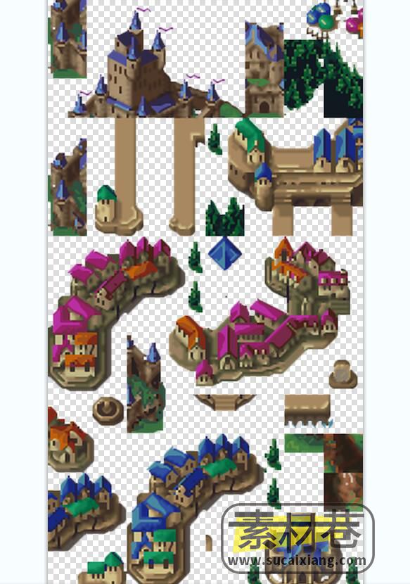 2d角色扮演游戏城堡房屋家具树木花草道具素材