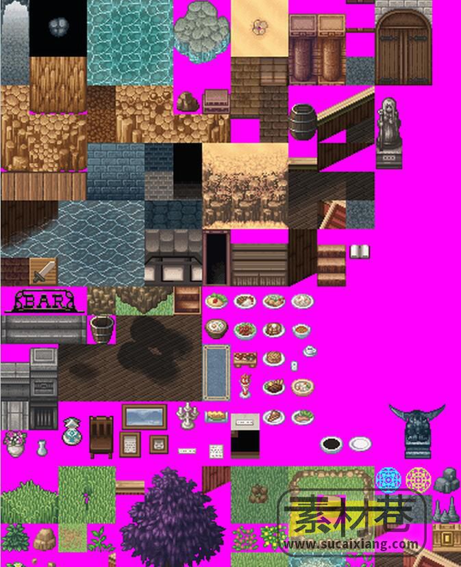 2dRPG游戏地图场景房屋建筑树木家具素材