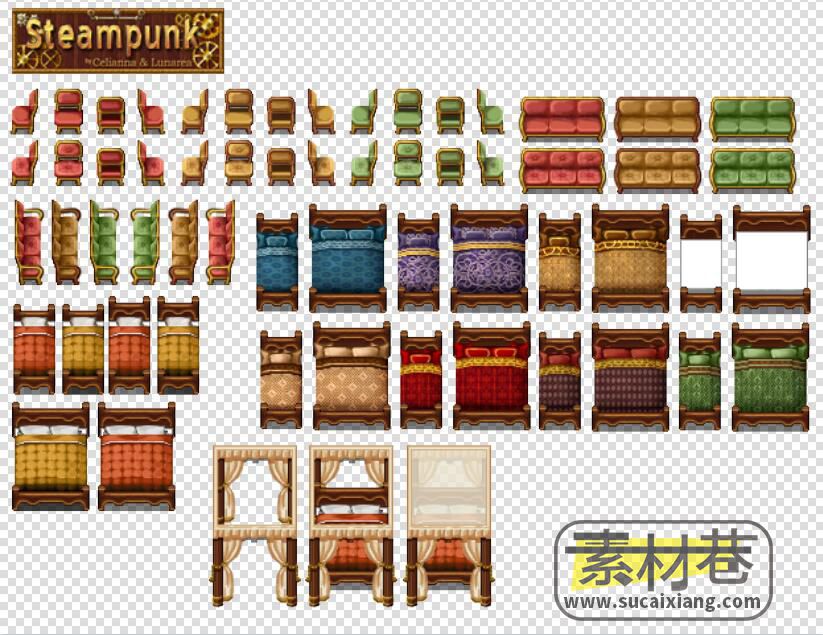 2dRPG游戏家具柜子桌椅床窗帘游戏素材