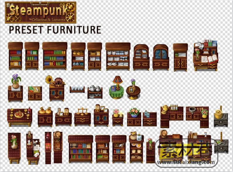 2dRPG游戏家具柜子桌椅床窗帘游戏素材