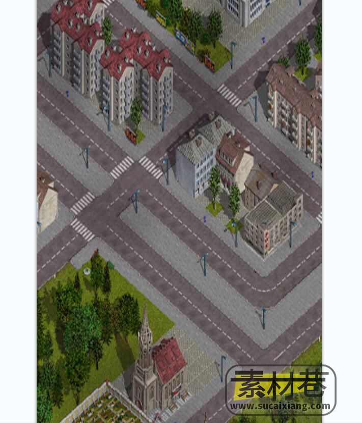45度现代城市房屋道路游戏场景素材