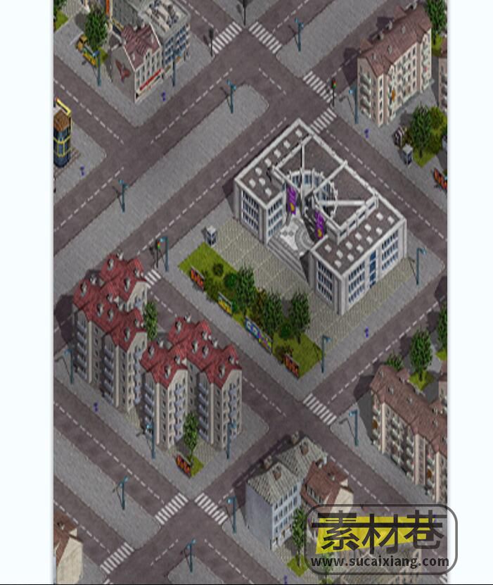 45度现代城市房屋道路游戏场景素材