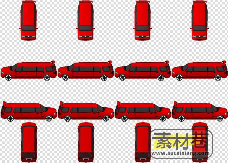 2D现代4方向汽车公交车摩托车游戏素材