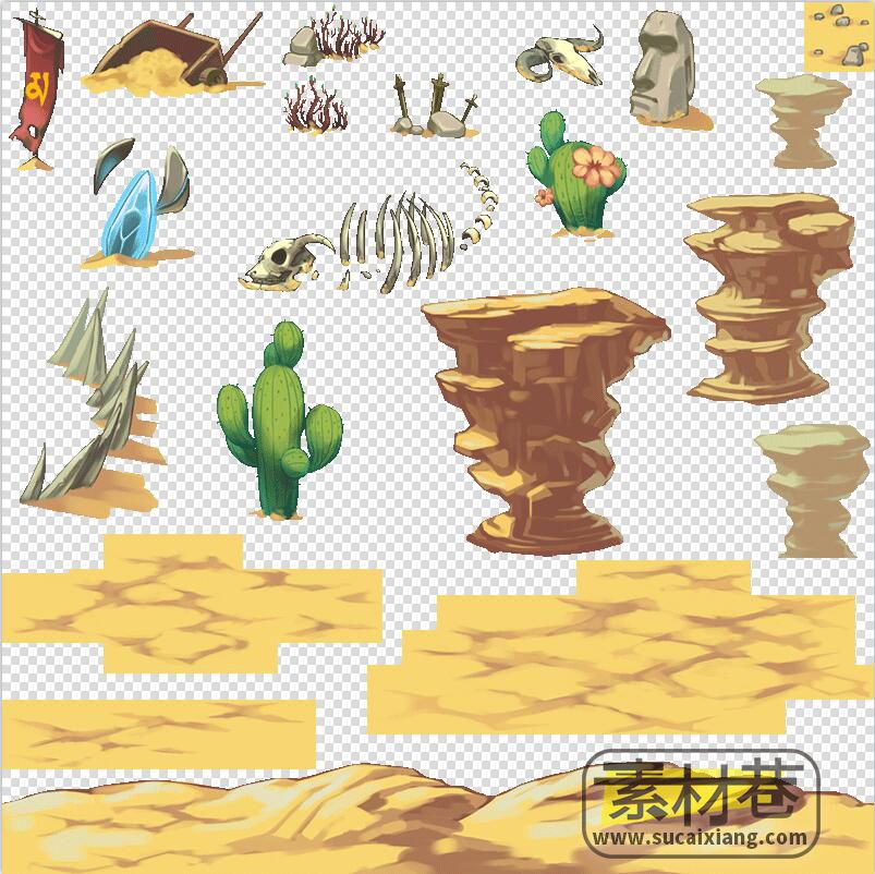 2D沙漠冰川岩石海港游戏场景道具素材
