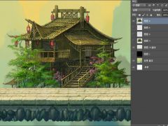 2D横版多种古典风竹制房屋建筑游戏素材