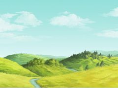 2D水彩风格山川与天空大自然背景游戏素材