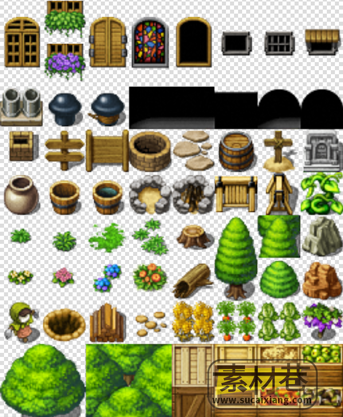2dRPG游戏中世纪雕像家具美食树木花草道具素材