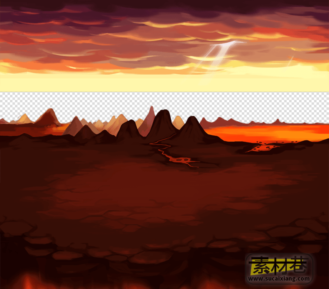 2D横版沙漠冰川岩浆树木游戏场景道具素材