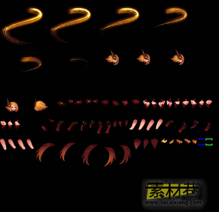 2D魔幻游戏怪物身体骨骼部件和技能特效素材