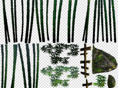 2D横版游戏竹子树木山石道具场景部件素材