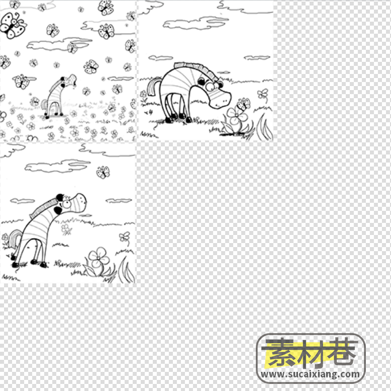 2D素描手绘树木动物参考游戏素材