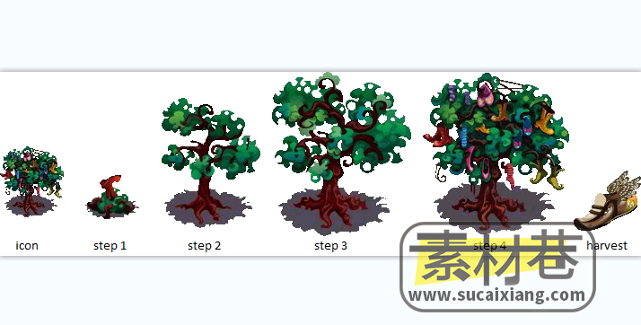 2D大小树木花草植物游戏素材