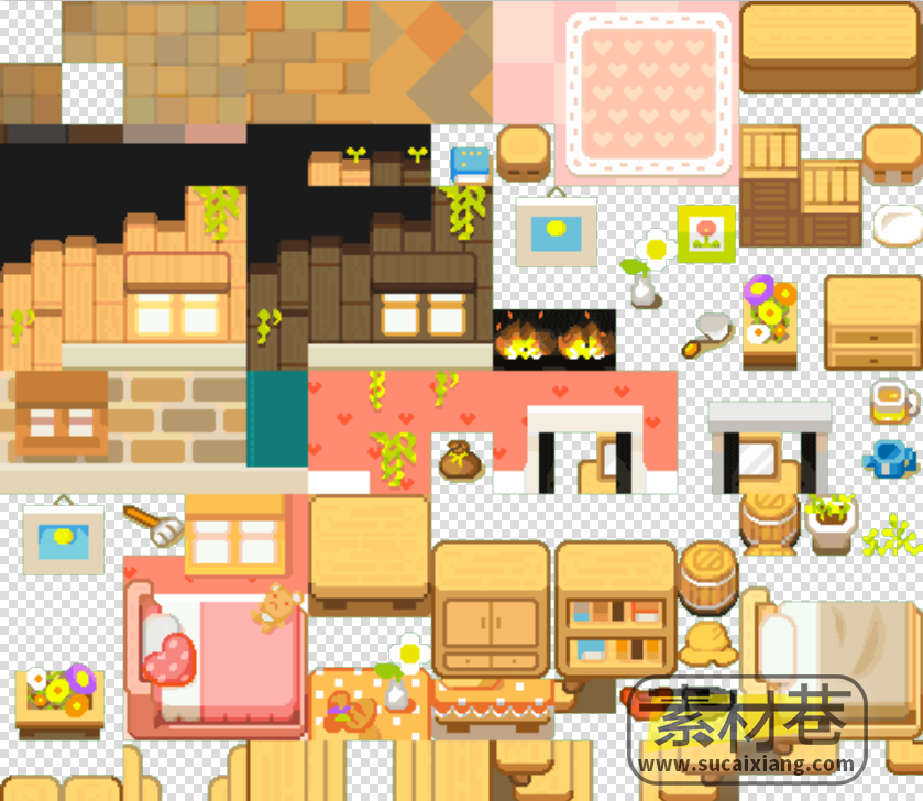 ​2D生活模拟经营游戏房屋与食物素材