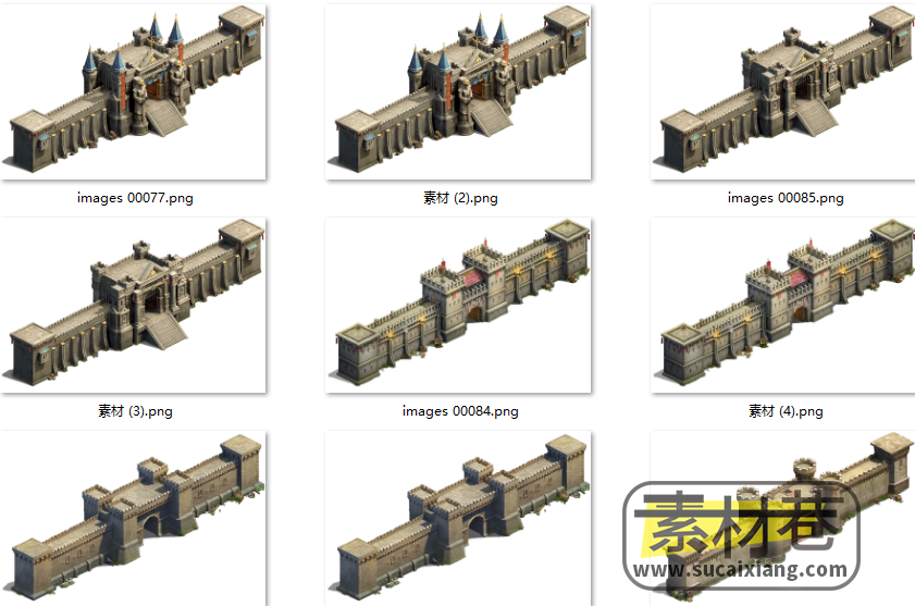2.5D古代城墙城门楼游戏素材