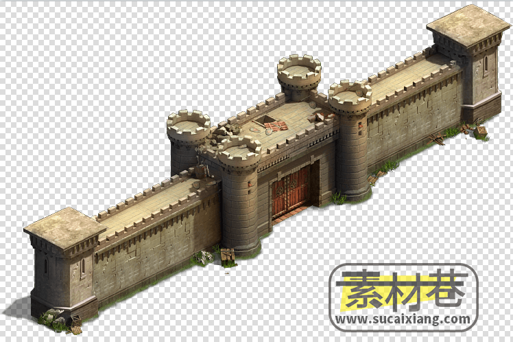 2.5D古代城墙城门楼游戏素材