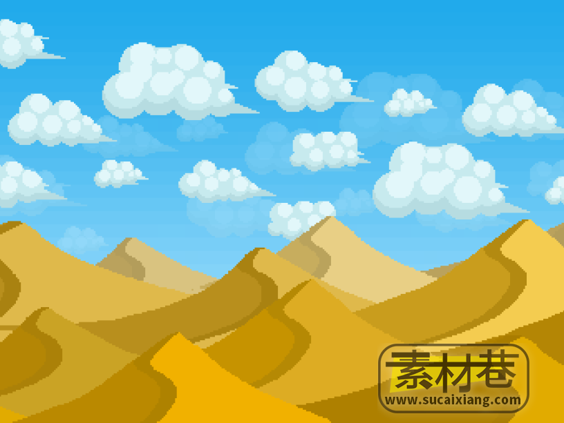 2D横版像素沙漠悬浮山房屋地面游戏素材