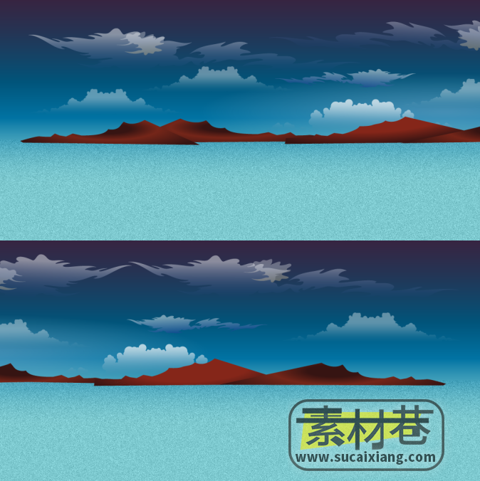 2D卡通横版山石海洋荒漠树林场景素材