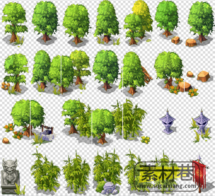 2D游戏山石树木花草栅栏物品道具素材