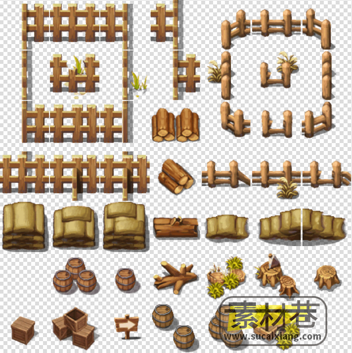 2D游戏山石树木花草栅栏物品道具素材