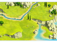 2D草地溪流碎石树木游戏地图场景素材